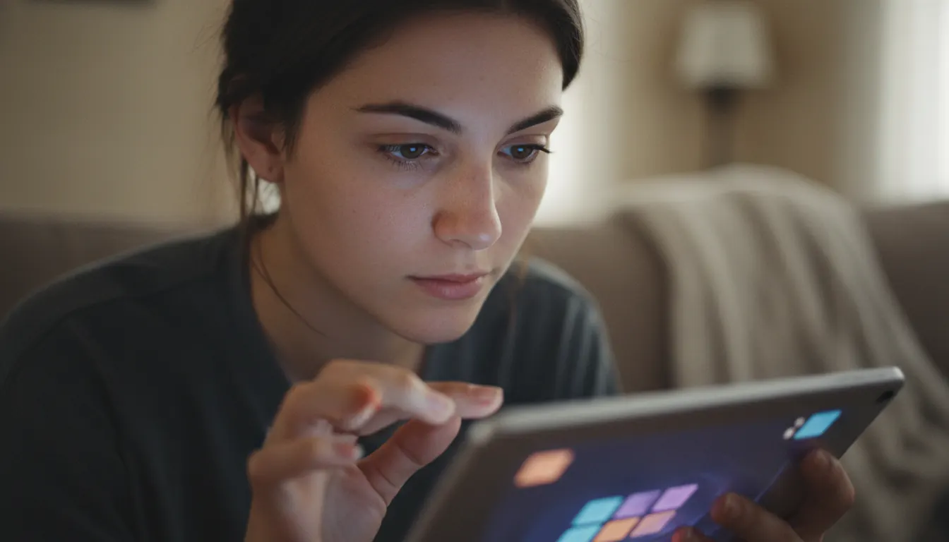 Person engaged with interactive digital gaming interface on tablet device